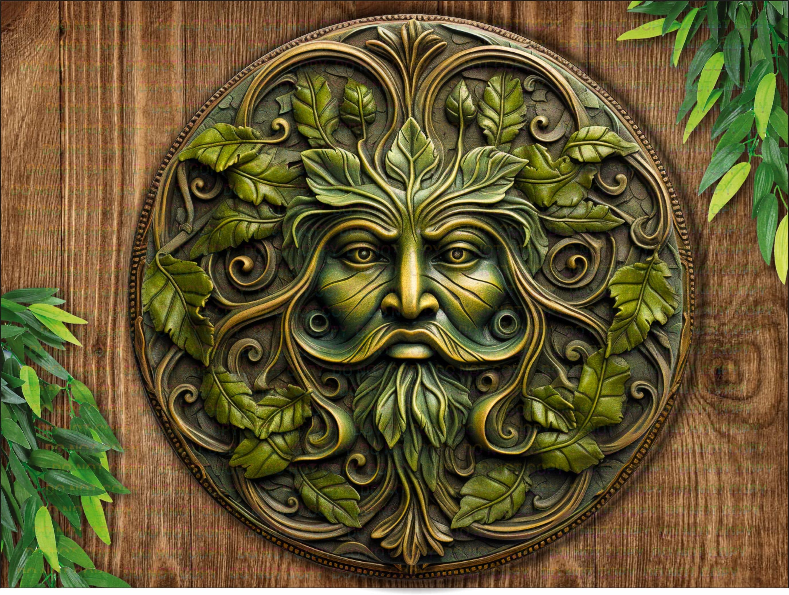 Green Man flach Metallschild, Naturliebhaber, Wand-Kunst-Dekor ...